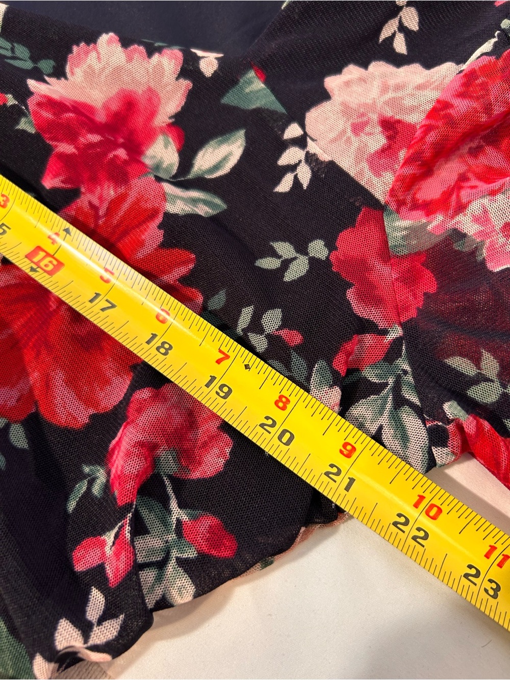 Black Red Floral Mesh Ruched Sweetheart Top XXL Whimsigoth Cottagecore - Picture 8 of 12